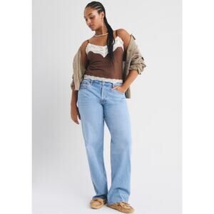 Abercrombie & Fitch Curve Love The Baggy Low Rise Medium Rinse Raw Hem 32 Long